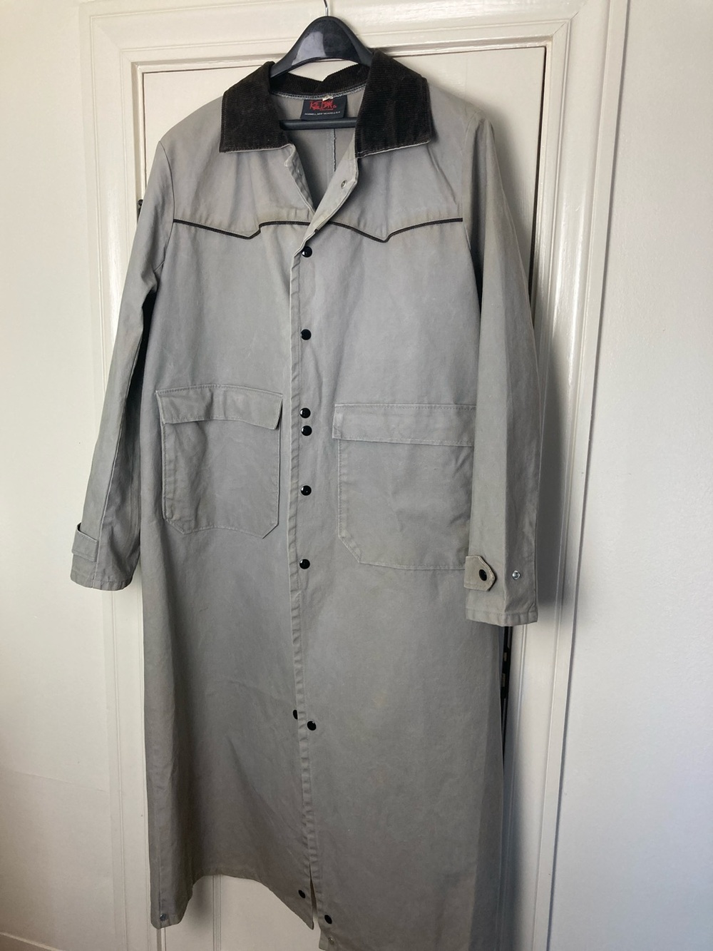Men's Long Vintage Cowboy Western Riding Coat Canvas Duster Size Large 48